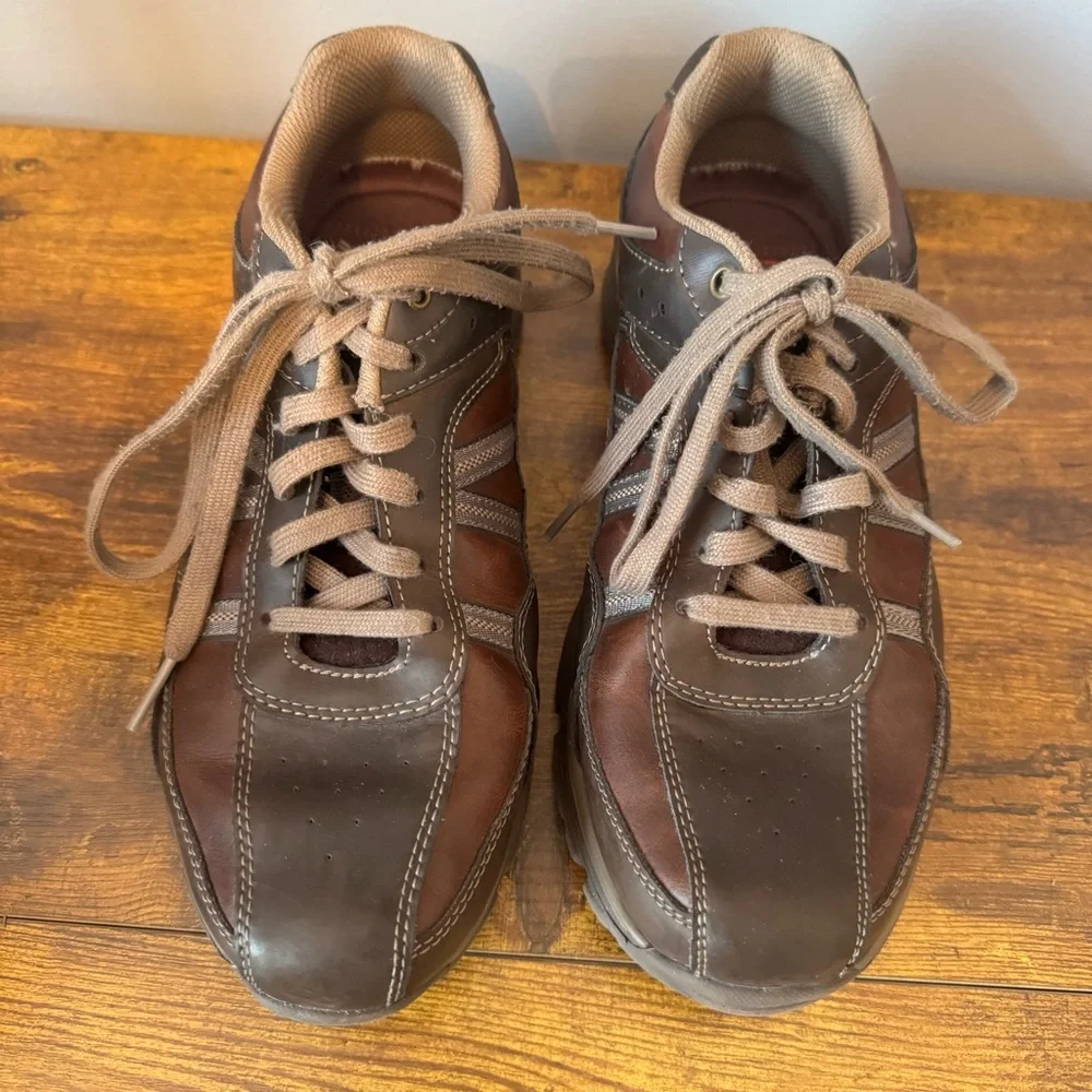 Skechers Men Relaxed Fit Leather Walking Shoes Brown Air Cooled‎ Memory Foam 8.5